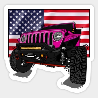 Jeep with American Flag - Pink Essential Sticker